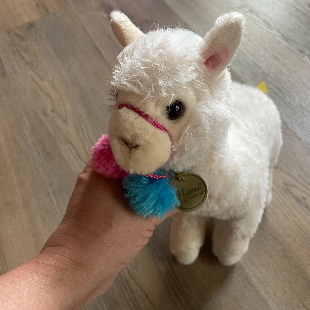 Miyoni White Plush Llama with Tassel Balls 12" x 9" collectible!
